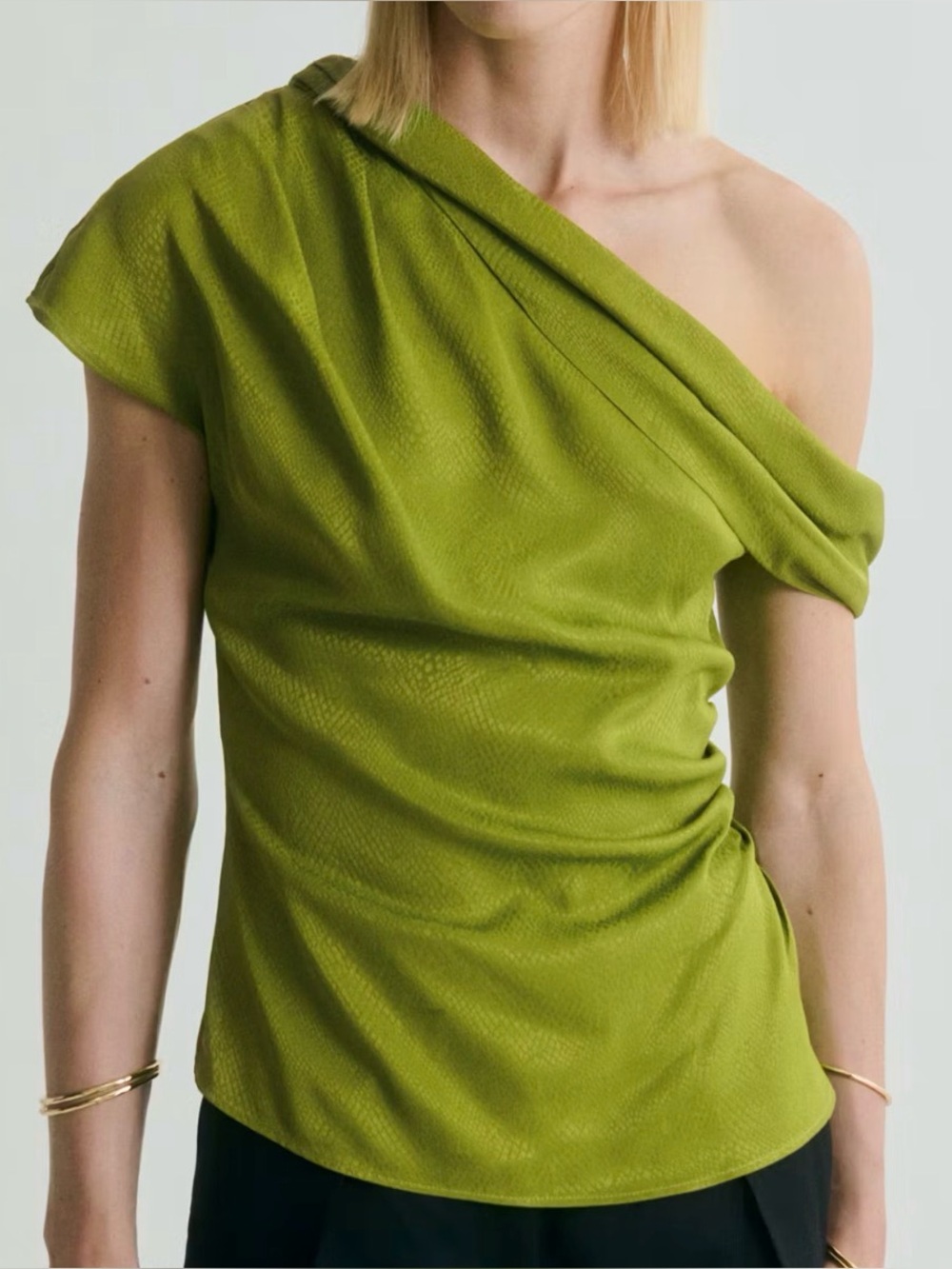 MANGO Satin Blouse with Asymmetrical Neck